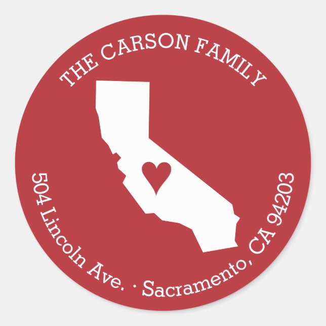 Sticker Rond California State Adresse de retour avec Coeur sur  (Devant)