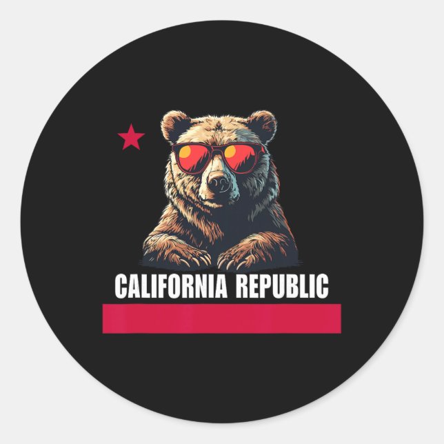 Sticker Rond California The Golden State Bear Flag  (Devant)