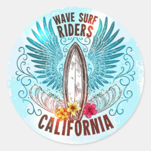 Sticker Rond California Wave Surf