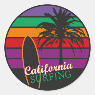 Sticker Rond Californie Surf