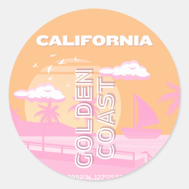 Sticker Rond Californie, Travel Art, Preppy, Preppy Travel (Devant)