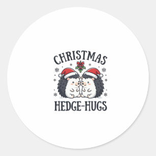 Sticker Rond Câlins de Noël au hérisson Mignon design de vacanc