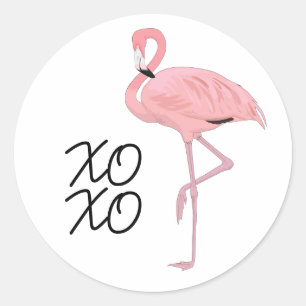 Sticker Rond Câlins et bisous XOXO Flamant Rose