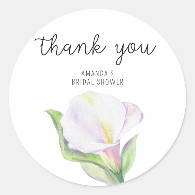 Sticker Rond Calla blanche - douche nuptiale merci (Devant)