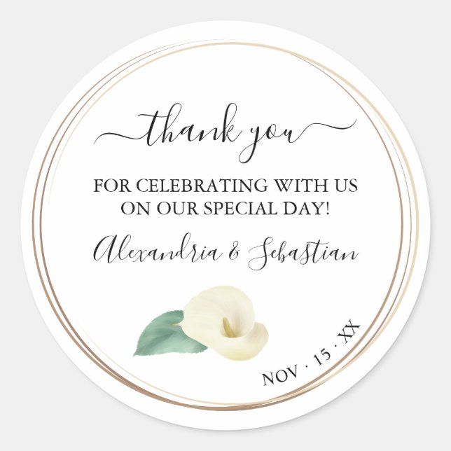 Sticker Rond Calla Lily Merci Mariage verdoyant (Devant)