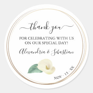 Sticker Rond Calla Lily Merci Mariage verdoyant