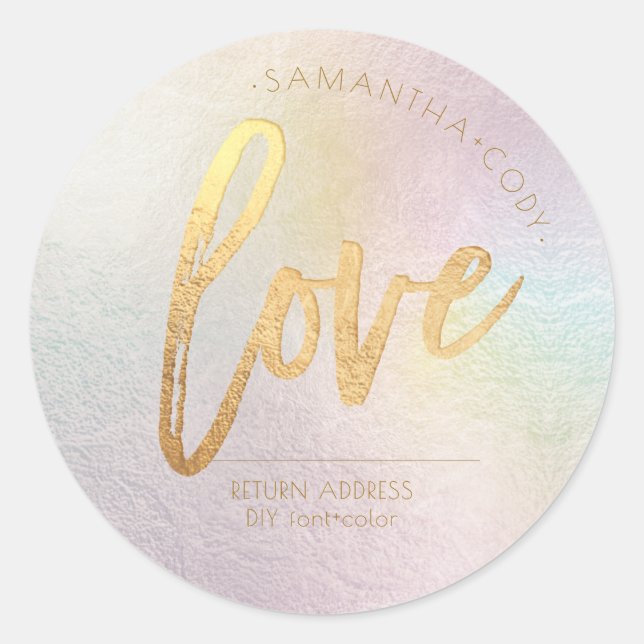 Sticker Rond Calligraphie Aimer Faux Gold Foil Holographique (Devant)