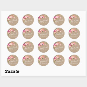 Sticker Rond Calligraphie artisanale Petit Arrondi rose Floral
