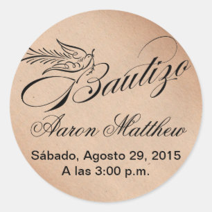 Sticker Rond Calligraphie Bautizo Baptême et Dove