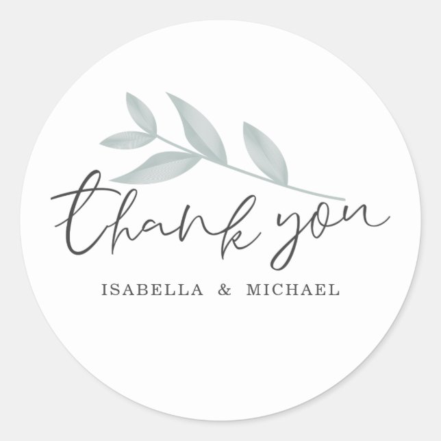Sticker Rond Calligraphie Botanique Mariage Merci (Devant)