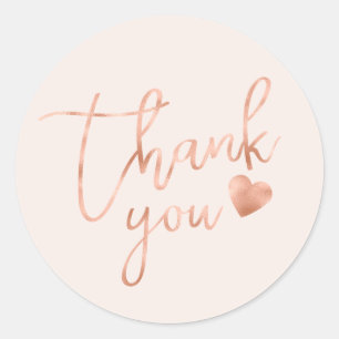 Sticker Rond Calligraphie Chic Rose Or Feuille Blush Merci