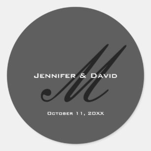 Sticker Rond Calligraphie classique Monogramme Mariage gris
