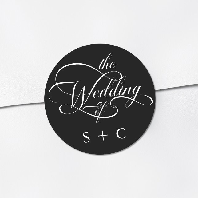 Sticker Rond Calligraphie classique romantique Mariage noir (Créateur téléchargé)