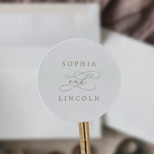 Sticker Rond Calligraphie d'or romantique Mariage Enveloppe Pho (Créateur téléchargé)