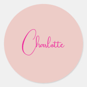 Sticker Rond Calligraphie Élégant Rose Or Plaine Nom simple