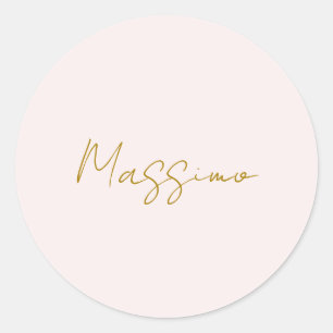 Sticker Rond Calligraphie élégante de couleur or et pastel Nom