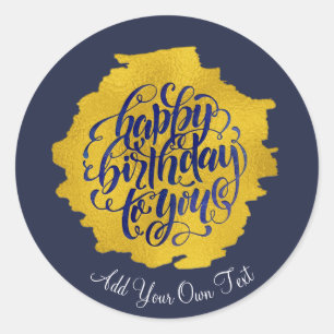 Sticker Rond Calligraphie élégante d'or de joyeux anniversaire