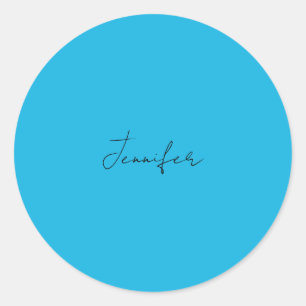 Sticker Rond Calligraphie Élégante Plaque Simple Nom Bleu