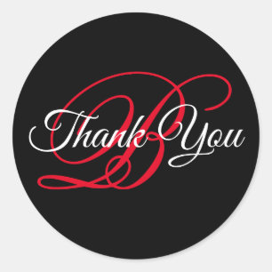 Sticker Rond Calligraphie fantaisie Merci de Monogramme rouge