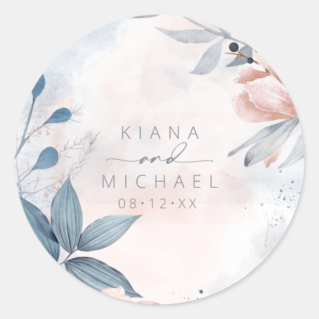 Sticker Rond Calligraphie Floral Mariage Blue ID771 (Devant)
