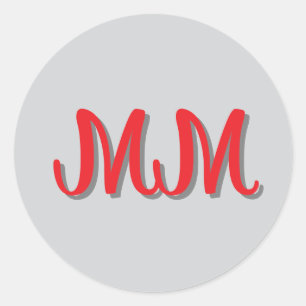 Sticker Rond Calligraphie gris-rouge monogramme