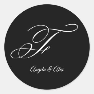 Sticker Rond Calligraphie mariage Lettre fantaisie F Monogramme