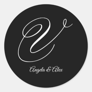 Sticker Rond Calligraphie mariage Lettre fantaisie V Monogramme