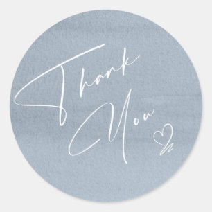 Sticker Rond Calligraphie Merci Coeur Dusty Blue ID771