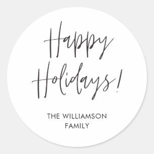 Sticker Rond Calligraphie moderne Black Happy Holidays Famille