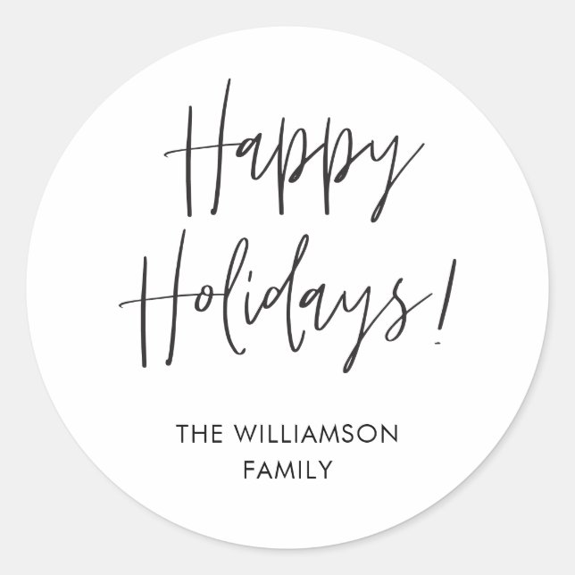 Sticker Rond Calligraphie moderne Black Happy Holidays Famille (Devant)