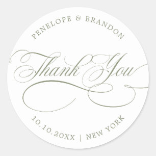 Sticker Rond Calligraphie moderne intemporelle Sage remercieme