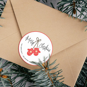 Sticker Rond Calligraphie moderne Red Mittens Adresse de retour