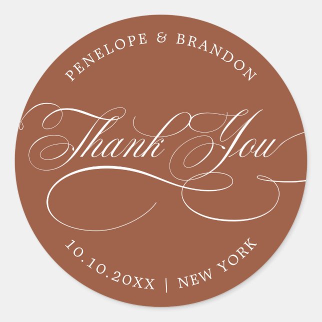 Sticker Rond Calligraphie moderne Terracotta mariage merci (Devant)