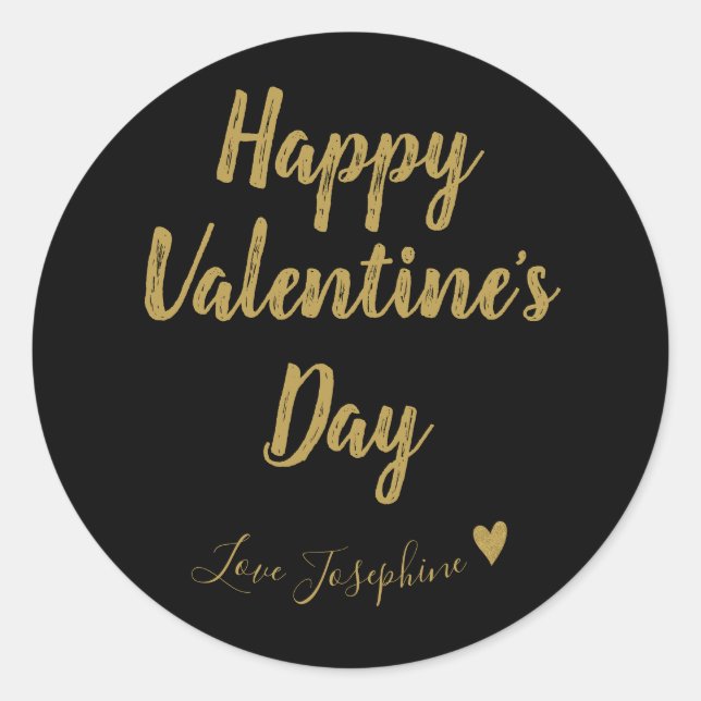 Sticker Rond Calligraphie noir et or Valentine (Devant)