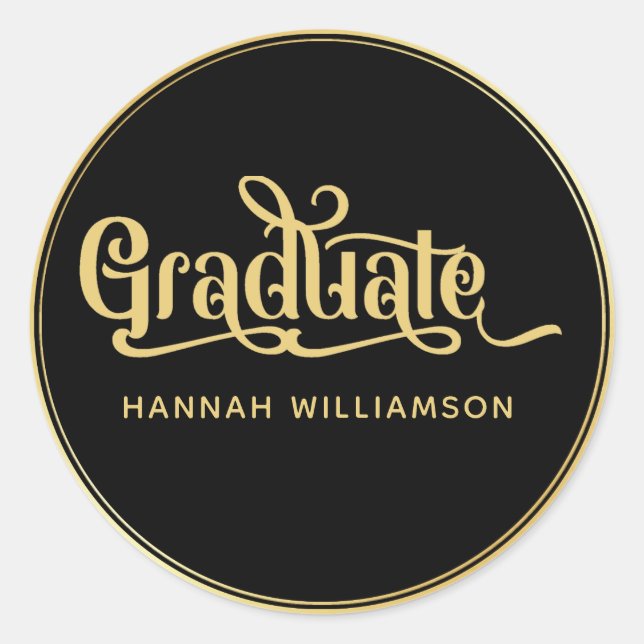 Sticker Rond Calligraphie Or fantaisie sur Graduation Noire (Devant)