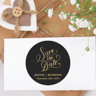 Sticker Rond Calligraphie romantique Black Gold Foil Enregistre