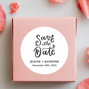 Sticker Rond Calligraphie Romantique Enregistrez la Date Mariag