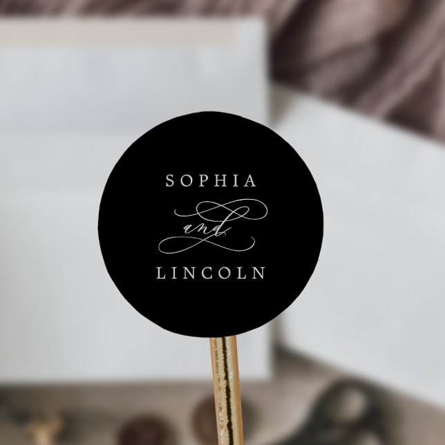 Sticker Rond Calligraphie romantique Enveloppe Mariage noir sce (Créateur téléchargé)