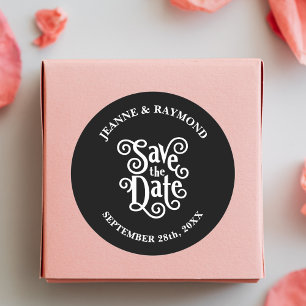 Sticker Rond Calligraphie Romantique Faire-Part de Mariage Noir