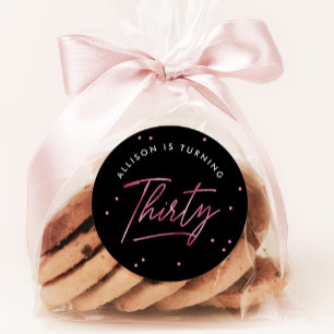 Sticker Rond Calligraphie rose noir moderne 30e anniversaire