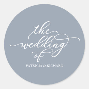 Sticker Rond Calligraphie Sceau de Faire-part de mariage bleu p