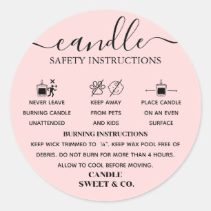 Sticker Rond calligraphie Script Avertissement Bougie Blush Ros