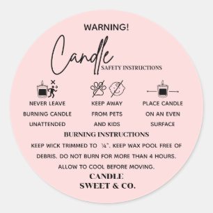 Sticker Rond calligraphie Script Avertissement Bougie Blush Ros
