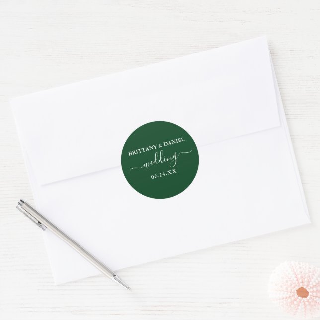 Sticker Rond Calligraphie Script Mariage vert Enveloppe Phoques (Enveloppe)
