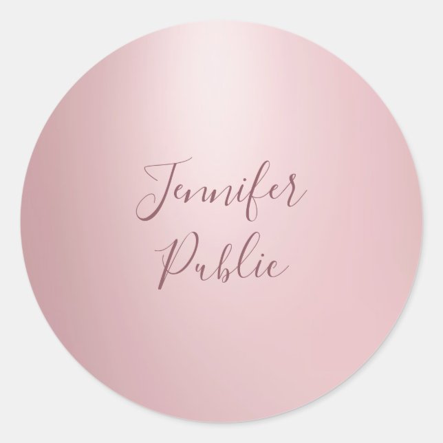 Sticker Rond Calligraphie Script moderne élégant Rose Or tendan (Devant)