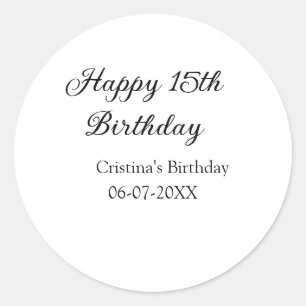 Sticker Rond calligraphie simple minimum heureux 15e anniversai