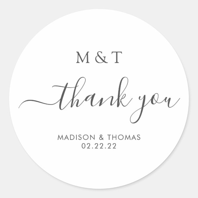 Sticker Rond Calligraphie simple Monogramme Mariage gris argent (Devant)