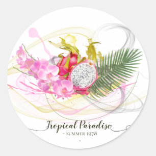 Sticker Rond Calligraphie tropicale des fruits du dragon et des