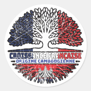 Sticker Rond Cambodge Cambodge France Arbre Drapeau