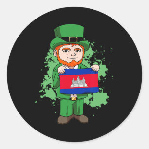 Sticker Rond Cambodge Fier Drapeau cambodgien Saint-Patricks Da